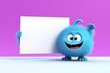 canvas print picture - 3d cute monster holding up a blank sign,colorful cartoon character,empty banner, Generative AI 
