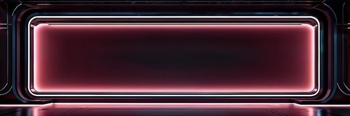 Poster - empty horizontal rectangular niche in the black wall with pink lighting