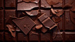 Chocolate bar pieces texture. Selective focus.