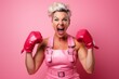 A Fight for Breast Cancer woman with symbol on pink background