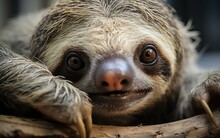 The Portrait Of Brown-throated Sloth (Bradypus Variegatus) Is A Species Of Three-toed Sloth Found In The Neotropical Realm Of Central And South America. Close Up.