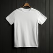 Minimalist Chic: 3D Rendered White T-shirt Hanging Against a Black Background