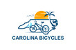 Cycling sport logo on the north carolina coast, with sunset views and coconut tree.