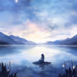 This watercolor of a serene lakeside setting is ideal to meditate and ease anxiety. The scene has a calming effect on the mind and body.
