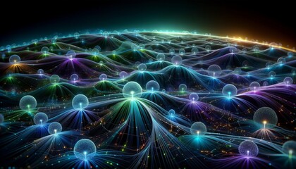 Aufkleber - Abstract futuristic, Network connection fiber optic, Transmission line, hop to hop delivery, node to node, Abstract concept of network technology. Generative AI