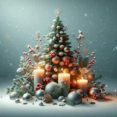 pattern, Christmas decoration, xmas, candles, realistic, balls, snow, tree, blank space, leaves, tree lights, design, natal, beautiful, pattern xmas, december
