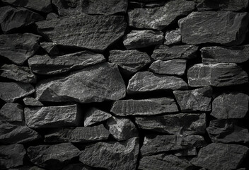 Wall Mural - Black rough stone wall texture for background or wallpaper..