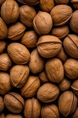 A top view pattern of walnuts, texture of hazelnuts, textured brown ball, spheres, Generated by AI