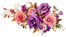 Beautiful Branch Flower Rose Pink And Purple Painted With Paints.