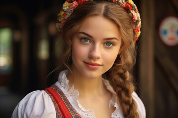 Wall Mural - Cute young beautiful Dutch woman in national costume