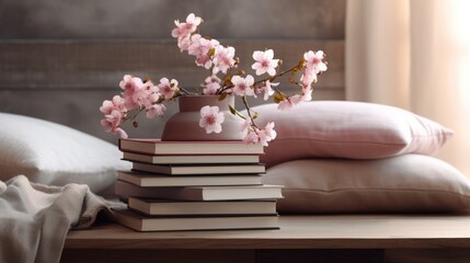 Wall Mural - Books with flowers in the interior.