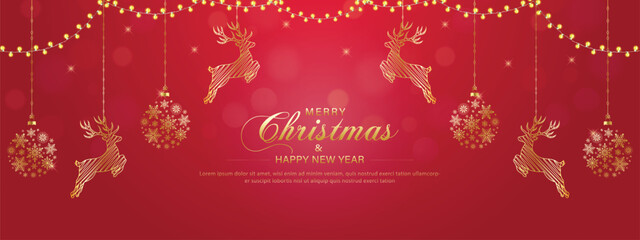 Sticker - Merry christmas banner template design with decorative christmas balls made of snowflakes