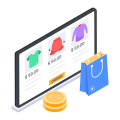 Sticker - Customizable isometric icon of buy online 