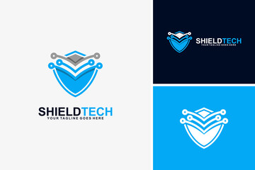 Wall Mural - Shield tech logo design vector, Technology logo design template