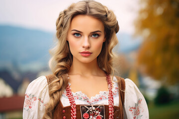 Wall Mural - Cute young beautiful German woman in national costume