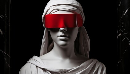 Wall Mural - a statue of a woman covered by red blindfolds