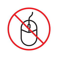 Forbidden computer mouse icon. No mouse device vector icon. No computer cursor pictogram. Prohibited computer mouse vector icon. Warning, danger, caution, attention, restriction. UX Uİ