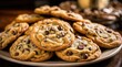 Freshly baked chocolate chip cookies, moist with melting chocolate chips.