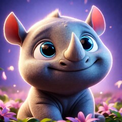 Wall Mural - Cute and adorable rhinoceros. Generative AI.