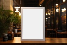 Blank White Empty Menu Digital Sign Poster Mockup In Restaurant, Bar, Pub