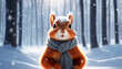 Cute squirrel in winter forest.