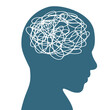 © dlyastokiv - Humans head silhouette psychotherapy concept, scribbles, brainstorming, psychological trauma, brain with tangled knot in man head, mood disorder or mental health problem, mental problem solving