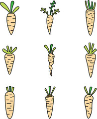 Wall Mural - Food carrot icons set. Outline set of food carrot vector icons thin line color flat on white