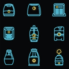 Canvas Print - Home air purifier icons set. Outline set of home air purifier vector icons neon color on black