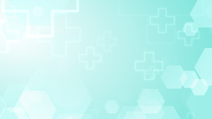 Wall Mural - abstract hexagon cross geometric blue green pattern medical background.
