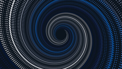 Abstarct spiral dotted round vortex style background in dark blue color This creative background can be presented as a banner or data cycle center.
