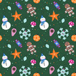 Green Christmas, New Year and Holiday seamless pattern.