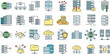Data center icons set. Outline set of data center vector icons thin line color flat on white