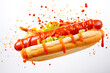 Appetizing hot dog with dripping cheese and ketchup.
