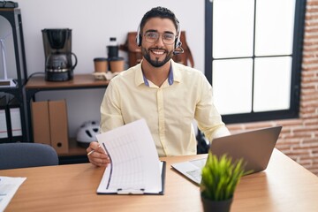 Sticker - Young arab man call center agent smiling confident working at office