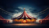 Fototapeta  - red and yellow circus tent at night with lights