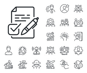 Wall Mural - Vote ticket sign. Specialist, doctor and job competition outline icons. Voting ballot paper line icon. Public election symbol. Voting ballot line sign. Avatar placeholder, spy headshot icon. Vector