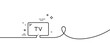 TV line icon. Continuous one line with curl. Television sign. Hotel service symbol. Tv single outline ribbon. Loop curve pattern. Vector