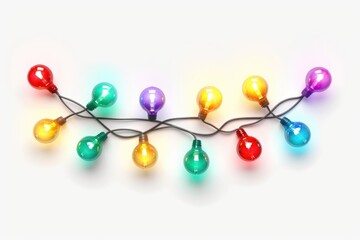 Canvas Print - A string of multicolored Christmas lights on a white surface. Perfect for adding a festive touch to any holiday-themed project