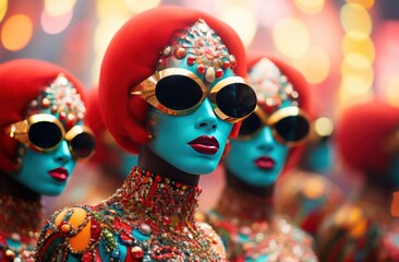 Wall Mural - women wear colorful masks at a carnival