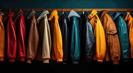 Wall Mural - a bunch of jackets, coats on a rack