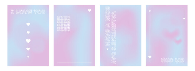 Wall Mural - Set of Valentine's Day posters with hearts and abstract elements. Delicate backgrounds in y2k style with gradients.