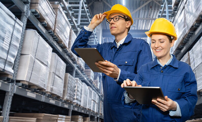 Poster - Warehouse managers team with digital tablets