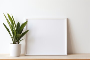 Mockup of the empty picture frame standing on the table