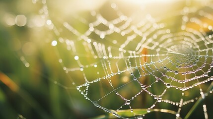 The plants are covered with a spider web with a blurry background