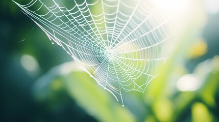The plants are covered with a spider web with a blurry background