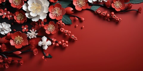 Wall Mural - Chinese new year festive background with red decoration