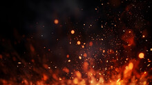 Fire Embers Particles Over Black Background. Fire Sparks Background. Abstract Dark Glitter Fire Particles Lights.