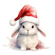 © IMAGINIAC - Rabbit Wearing Santa Hat For Christmas Event. Watercolor Style. AI Generated