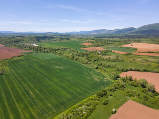 Aerial view of rural land near town of Godech, Bulgaria