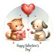 A cat and dog with 'Happy Valentine's Day!' greeting, hearts